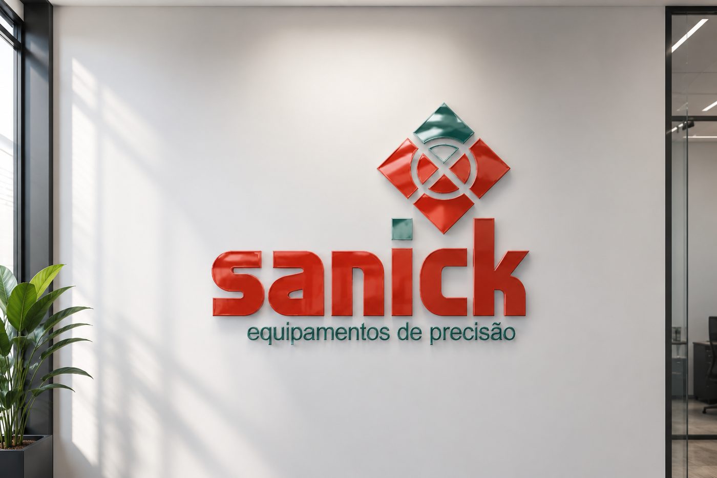 Identidade visual Sanick aplicada em ambiente corporativo